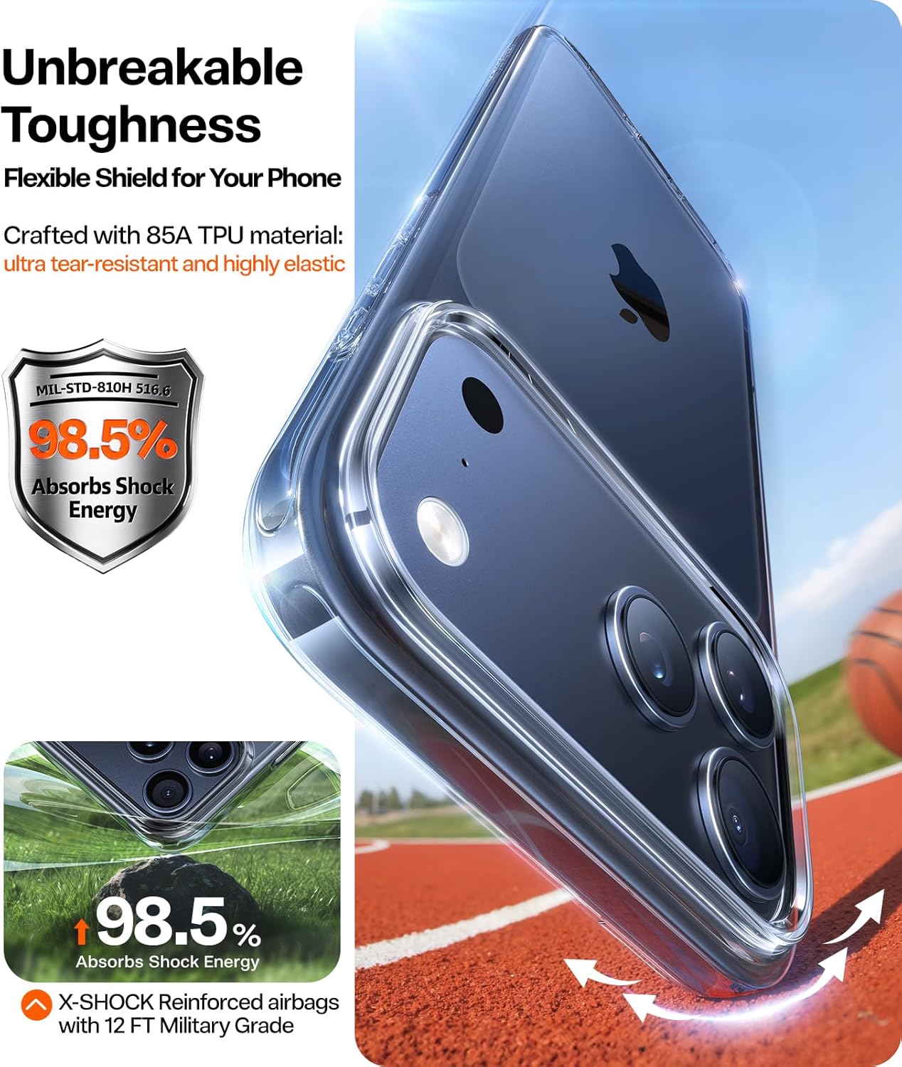 Funda TORRAS para iPhone 17 Pro Max Protección de Grado Militar, Transparente Anti-Arañazos Borde Suave para iPhone 17 Pro Max, Transparente 6.9".
