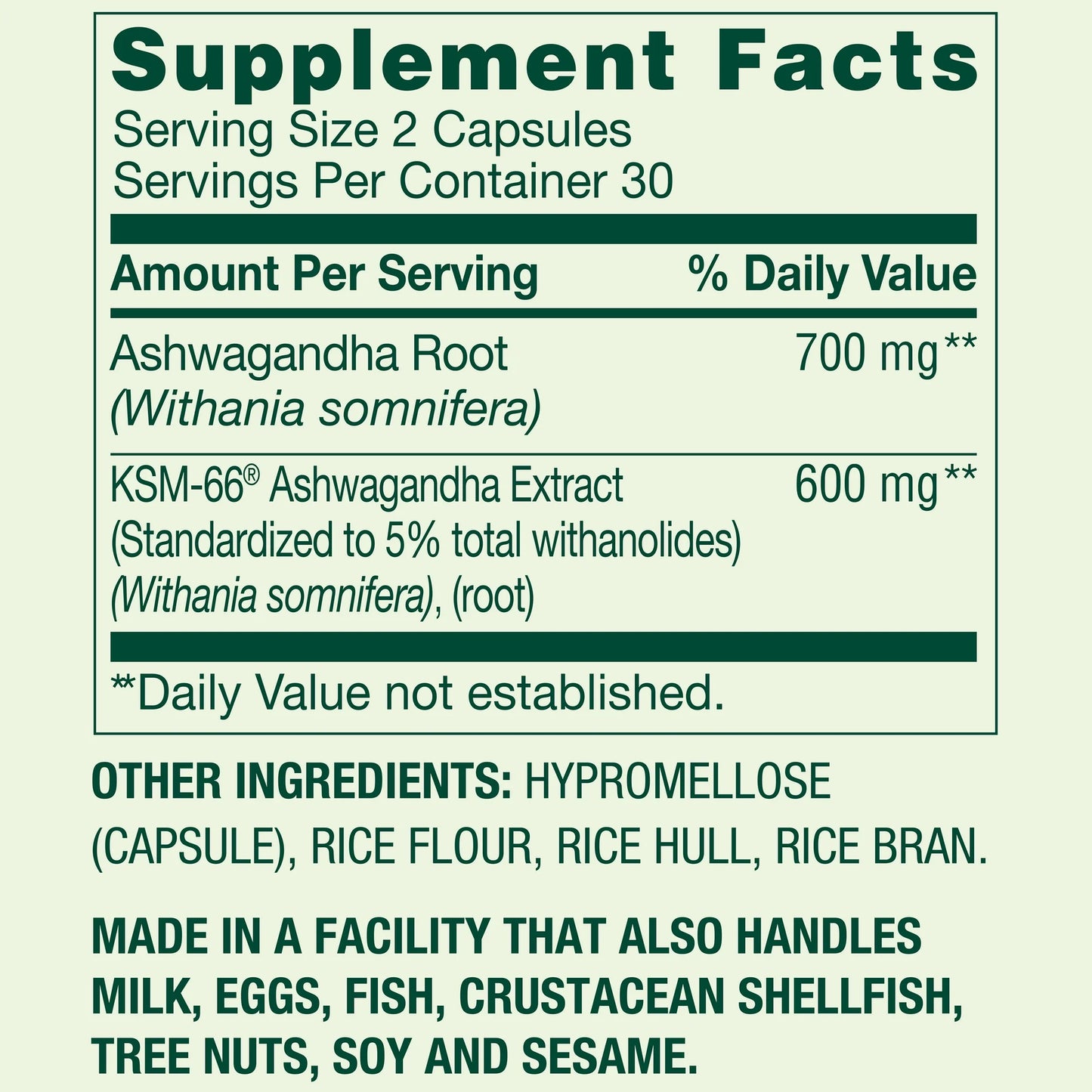 Ashwagandha 1300mg extra fuerte, 60 capsulas- Spring Valley