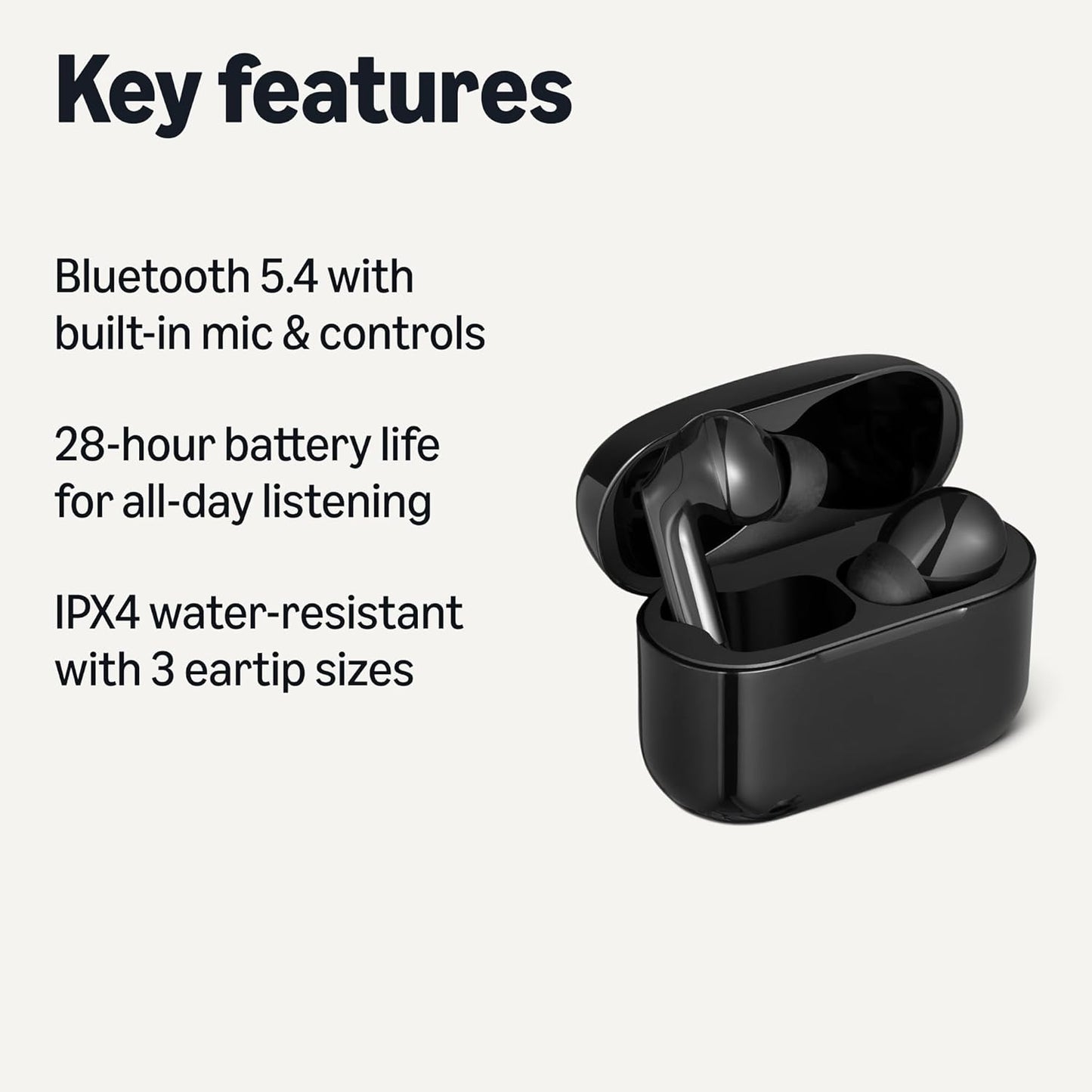 Amazon Basics - Auriculares inalámbricos Bluetooth 5.4, resistentes al agua IPX4
