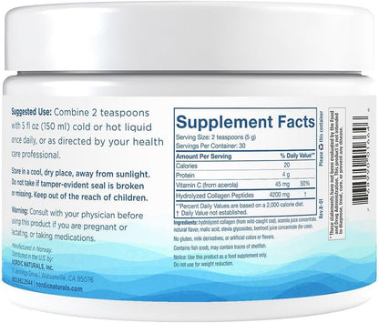 Nordic Naturals Nordic Beauty - Polvo de colágeno marino, fresa, 150g