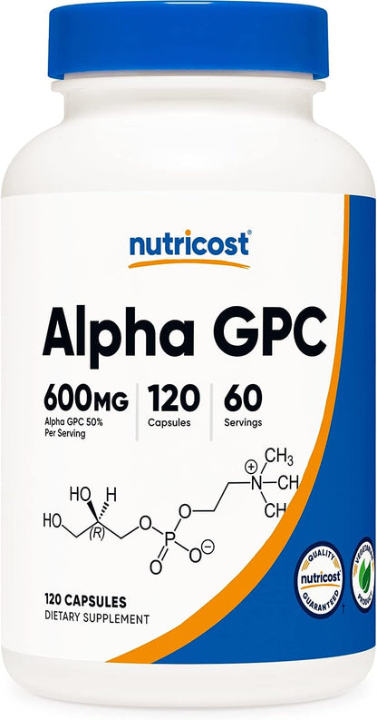 Nutricost Alpha GPC 600 mg por porción, 120 cápsulas vegetarianas, sin OMG y sin gluten
