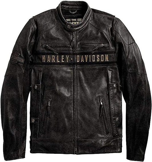 Chaqueta de cuero degastada para motocicleta Retro H-D Harley Vintage hombre,  clásica Cafe Racer/ Men’s Retro H-D Harley Vintage Motorcycle Distressed Leather Jacket, Classic Biker Wear Cafe Racer Leather Jacket for Men