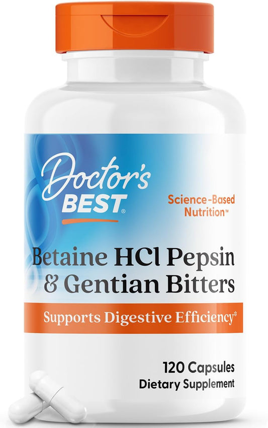Doctor's Best- Betaine HCI Pepsin & Gentian Bitters,  capsulas