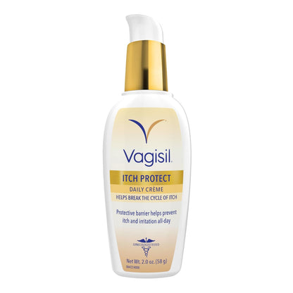 Vagisil Itch Protect - Crema diaria con avena prebiótica, fórmula protectora sin fragancia con manteca de karité y aceite de girasol,absorción rápida con pH equilibrado, hipoalergénico 58 gr.