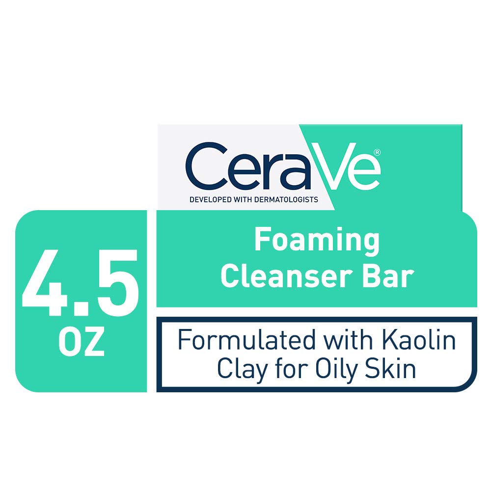 CeraVe Barra limpiadora espumosa | Barra limpiadora corporal y facial sin jabón para piel grasa | Sin fragancia | 4.5 onzas