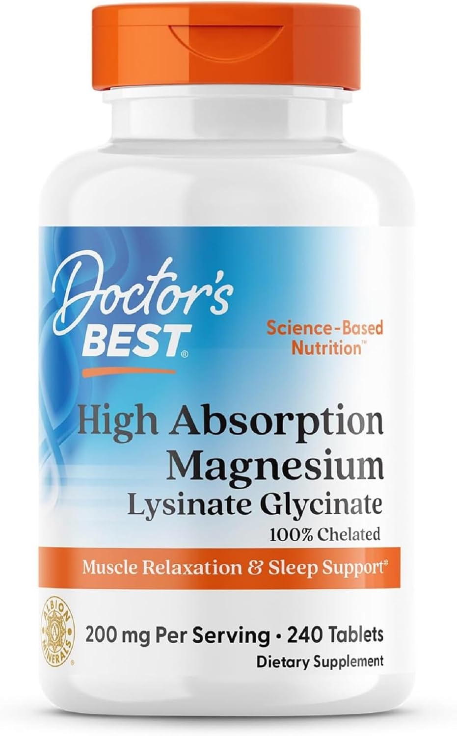 Doctor's Best High Absorption Magnesium Glycinate Lysinate, 100% Chelated, Gluten & Soy Free