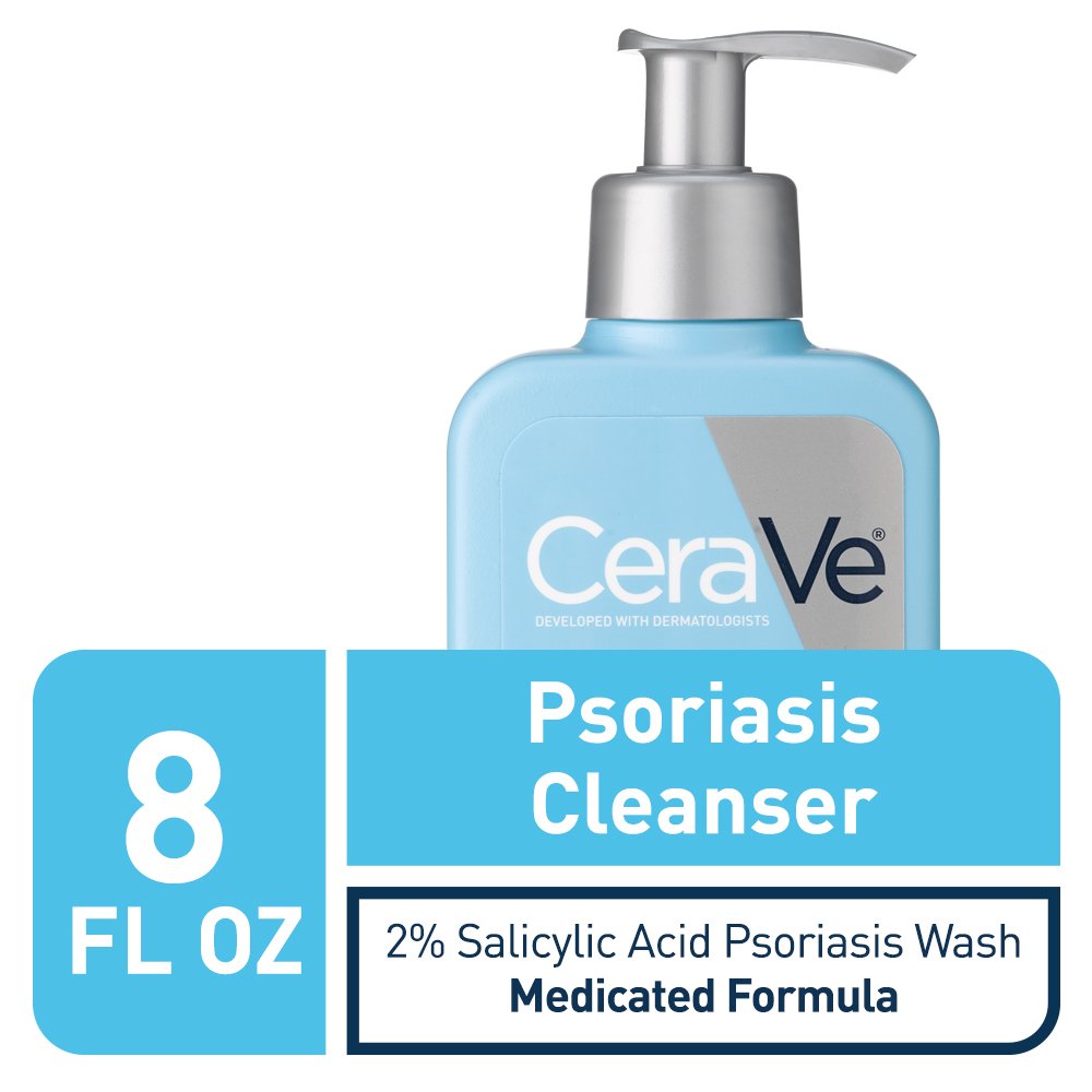 CeraVe Limpiador para tratamiento de psoriasis | Con ácido salicílico para aliviar la picazón de la piel seca y ácido láctico para exfoliación | Sin fragancia y probado para alergias | 237m;
