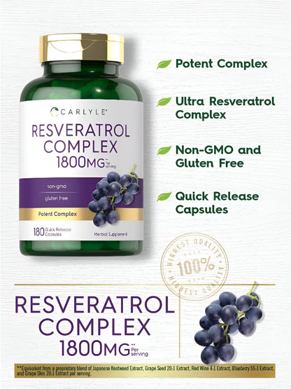 Resveratrol complex 1800mg , 180 capsulas - Carlyle