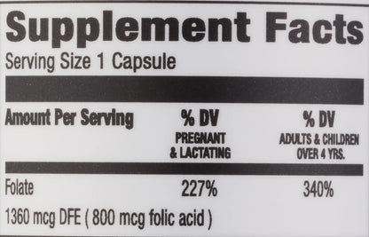 Amazon Elements Ácido fólico 800 mcg por porción, tableta, 180 unidades