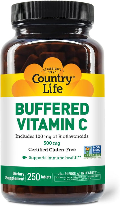 Country Life - Buffered Vitamina C con 100mg de bioflavonoides, 500mg - 250 tabletas