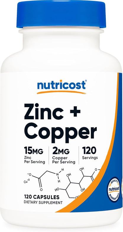 Nutricost - Zinc(15mg) + Copper(2mg), 120 capsulas