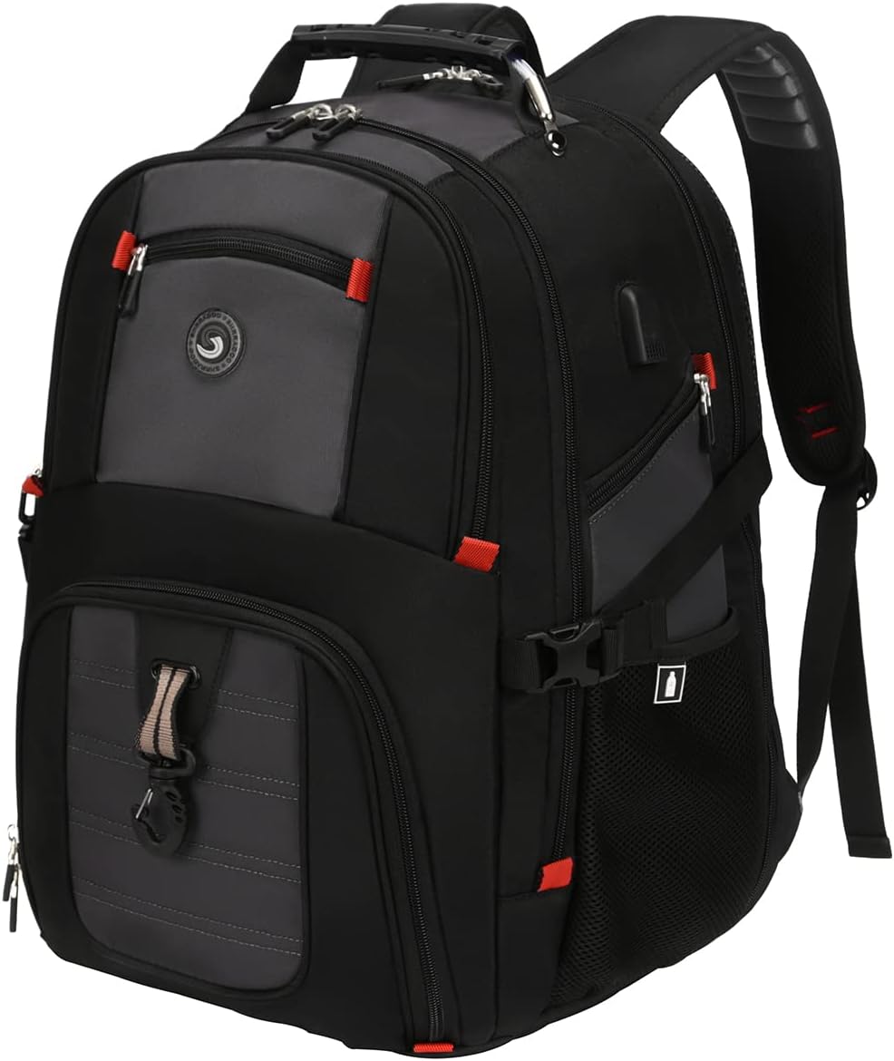SHRRADOO Mochila de viaje extra grande + puerto USB , para laptop de 17 pulgadas