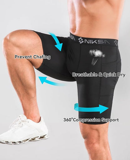 Pantalones cortos de compresión para hombre con bolsillo, para deportes, entrenamiento, correr