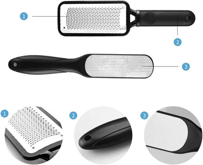 Paquete de 2 limas de pies, removedor de callos de acero inoxidable y limas de pies de doble cara, herramientas profesionales de pedicura para el cuidado de los pies, eliminar la piel dura.