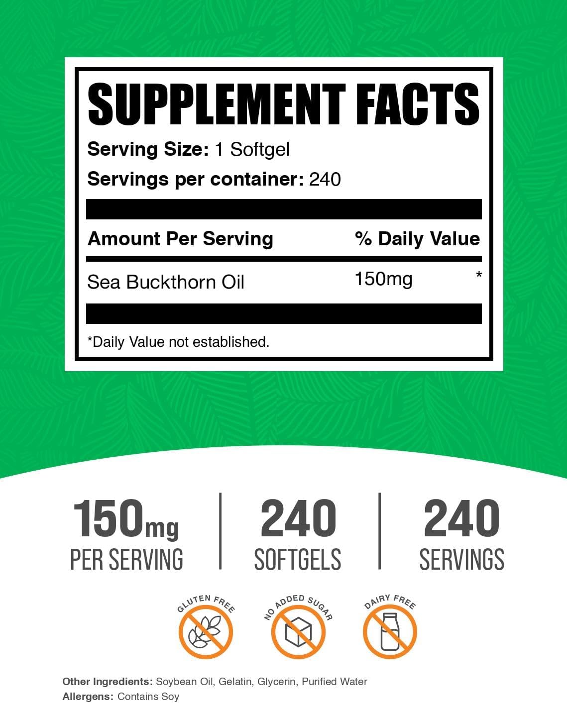 Bulk Supplements Aceite de Espino de Mar, 240 Cápsulas Blandas