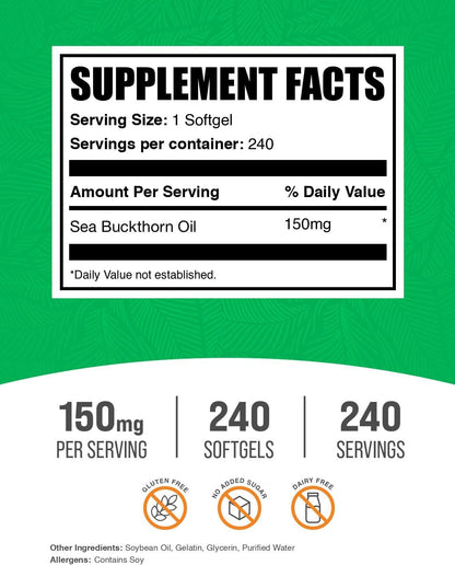 Bulk Supplements Aceite de Espino de Mar, 240 Cápsulas Blandas