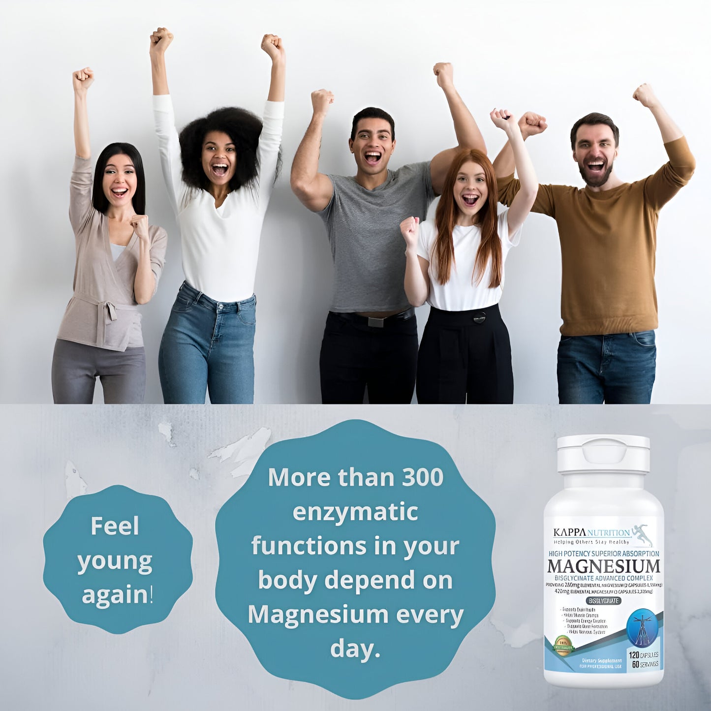 Kappa Nutrition Magnesium Bisglycinate Absorción superior - 120 Cápsulas