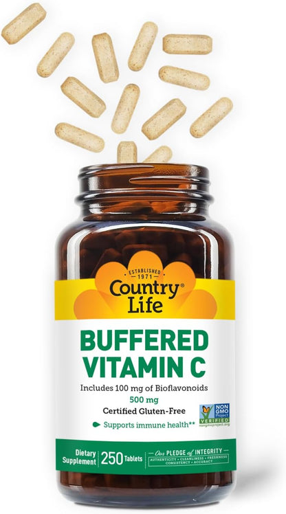 Country Life - Buffered Vitamina C con 100mg de bioflavonoides, 500mg - 250 tabletas