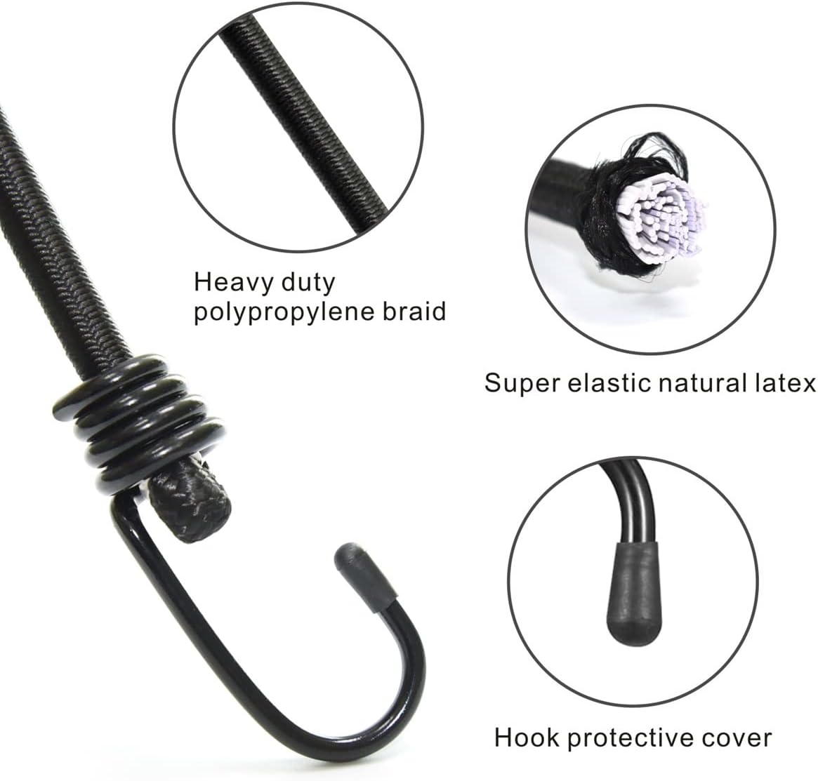 BEXSLE Cuerdas elásticas con ganchos, resistentes para exteriores, de grado industrial para asegurar lonas, equipaje y otros.
