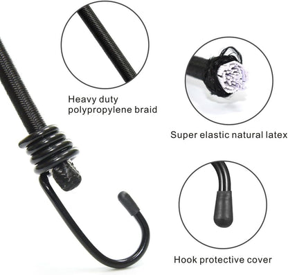 BEXSLE Cuerdas elásticas con ganchos, resistentes para exteriores, de grado industrial para asegurar lonas, equipaje y otros.
