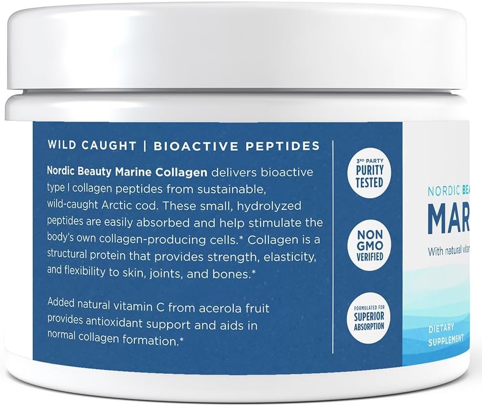 Nordic Naturals Nordic Beauty - Polvo de colágeno marino, fresa, 150g