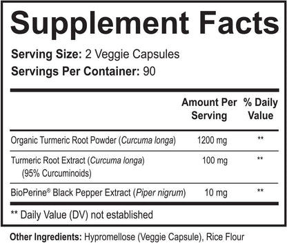 NutriFlair Turmeric Curcuma con Ginger y BioPerine Black Pepper  180 Capsules - 95% Curcuminoides