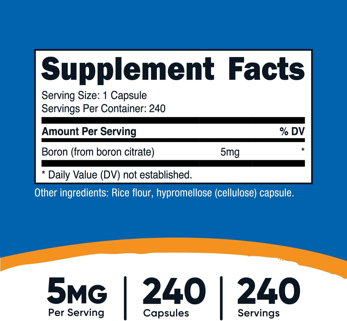 Nutricost Cápsulas de Boron de 5 mg, 240 cápsulas vegetarianas, sin gluten y sin OMG