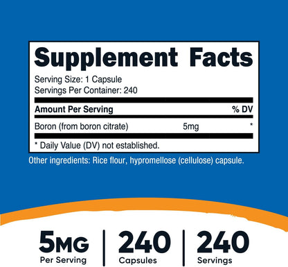 Nutricost Cápsulas de Boron de 5 mg, 240 cápsulas vegetarianas, sin gluten y sin OMG