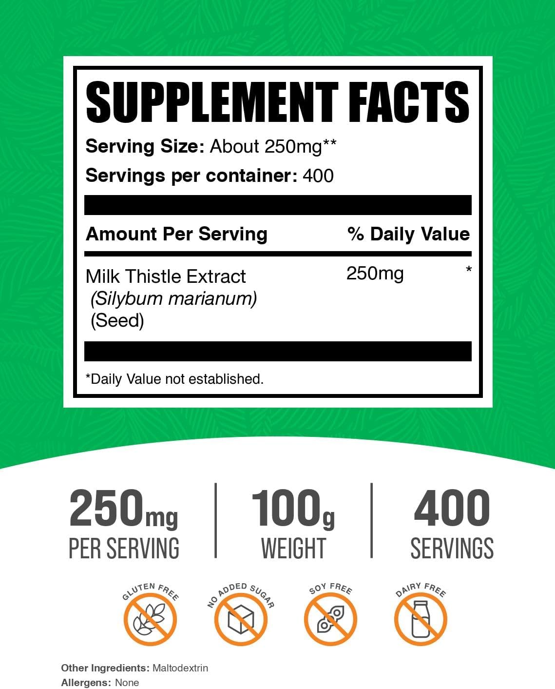 BulkSupplements.com  Milk Thistle Extract  en Polvo 250mg - 100 gramos.