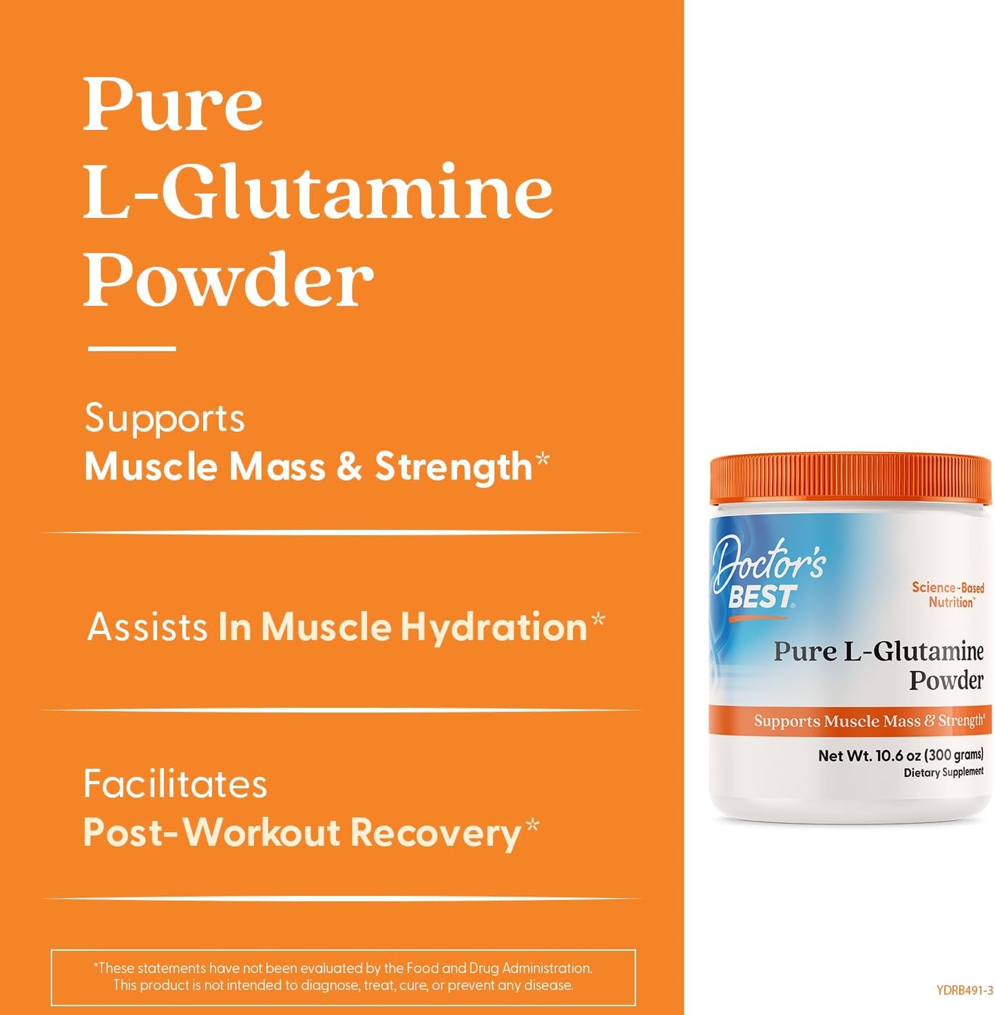 Doctors Best Pure L - Suplemento en polvo de glutamina, 300gr