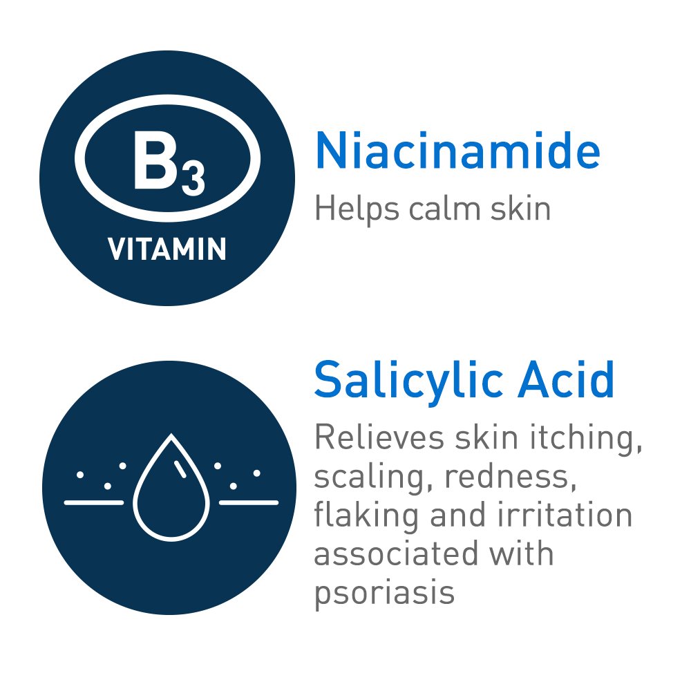 CeraVe Limpiador para tratamiento de psoriasis | Con ácido salicílico para aliviar la picazón de la piel seca y ácido láctico para exfoliación | Sin fragancia y probado para alergias | 237m;