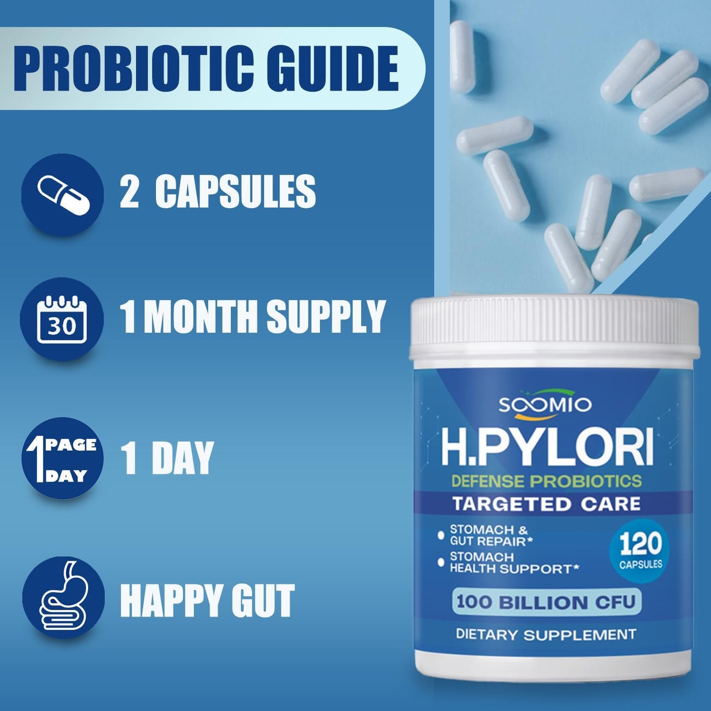 Soomio - H.Pylori Support Probiotic 100 mil millones 120capsulas