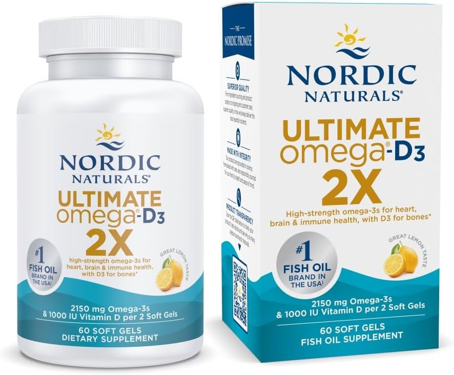 Nordic Naturals Ultimate Omega 2X con vitamina D3, sabor a limón, 60 softgels