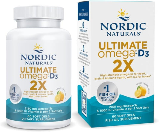 Nordic Naturals Ultimate Omega 2X con vitamina D3, sabor a limón, 60 softgels