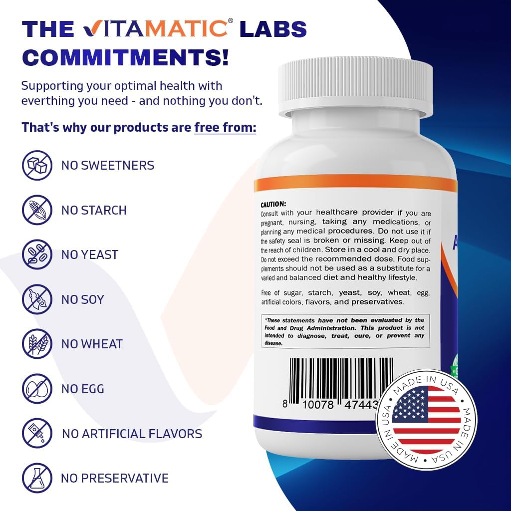 VITAMATIC, Alpha lipoic acid 600mg 240 cápsulas, 120 porciones, sin OMG y sin gluten
