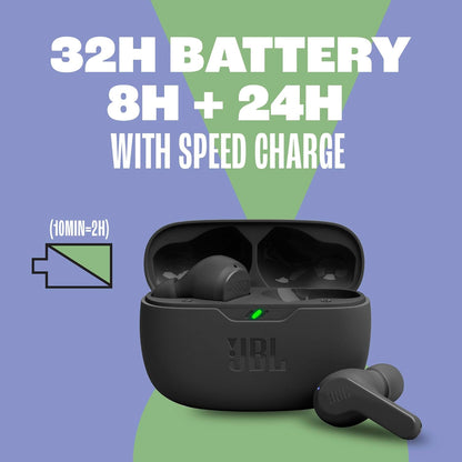 JBL Vibe Beam - Auriculares verdaderos inalámbricos JBL con sonido de graves profundos, Bluetooth 5.2, resistente al agua y al polvo, llamadas manos libres con VoiceAware, hasta 32 horas de duración