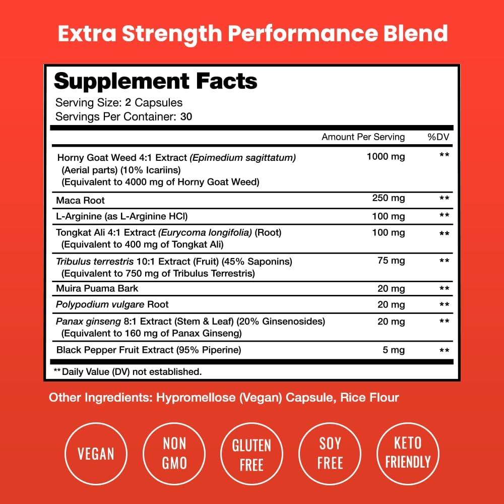 Horny Goat Weed - Extracto de hierba de cabra Premium - 60 capsulas