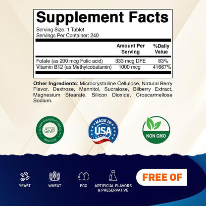 Vitamatic - Mehyl B12 1000mcg, 240 comprimidos de disolución rápida