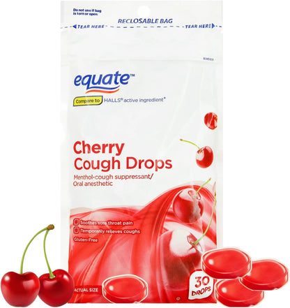 Equate  Caramelos para la tos  - Cherry Alivio del dolor de garganta y tos con mentol, 5.8 mg, 30 unidades