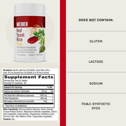 Weider Red Yeast Rice Plus 1200 mg., 240 Tabletas
