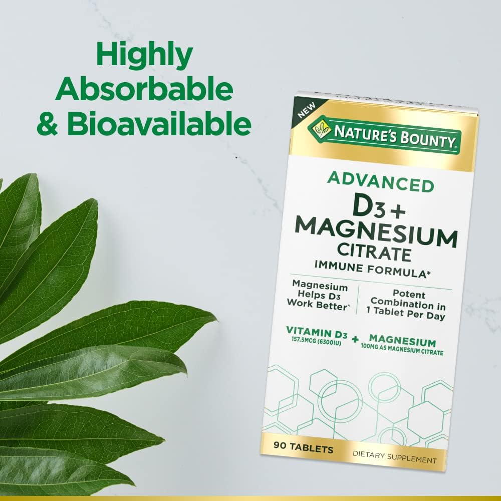 Nature's Bounty Advanced D3 + fórmula inmune de citrato de magnesio,90 Tabletas