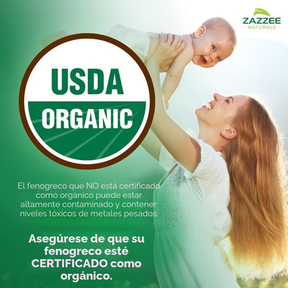 Zazzee USDA Extracto orgánico de fenogreco 30:1, 120 cápsulas