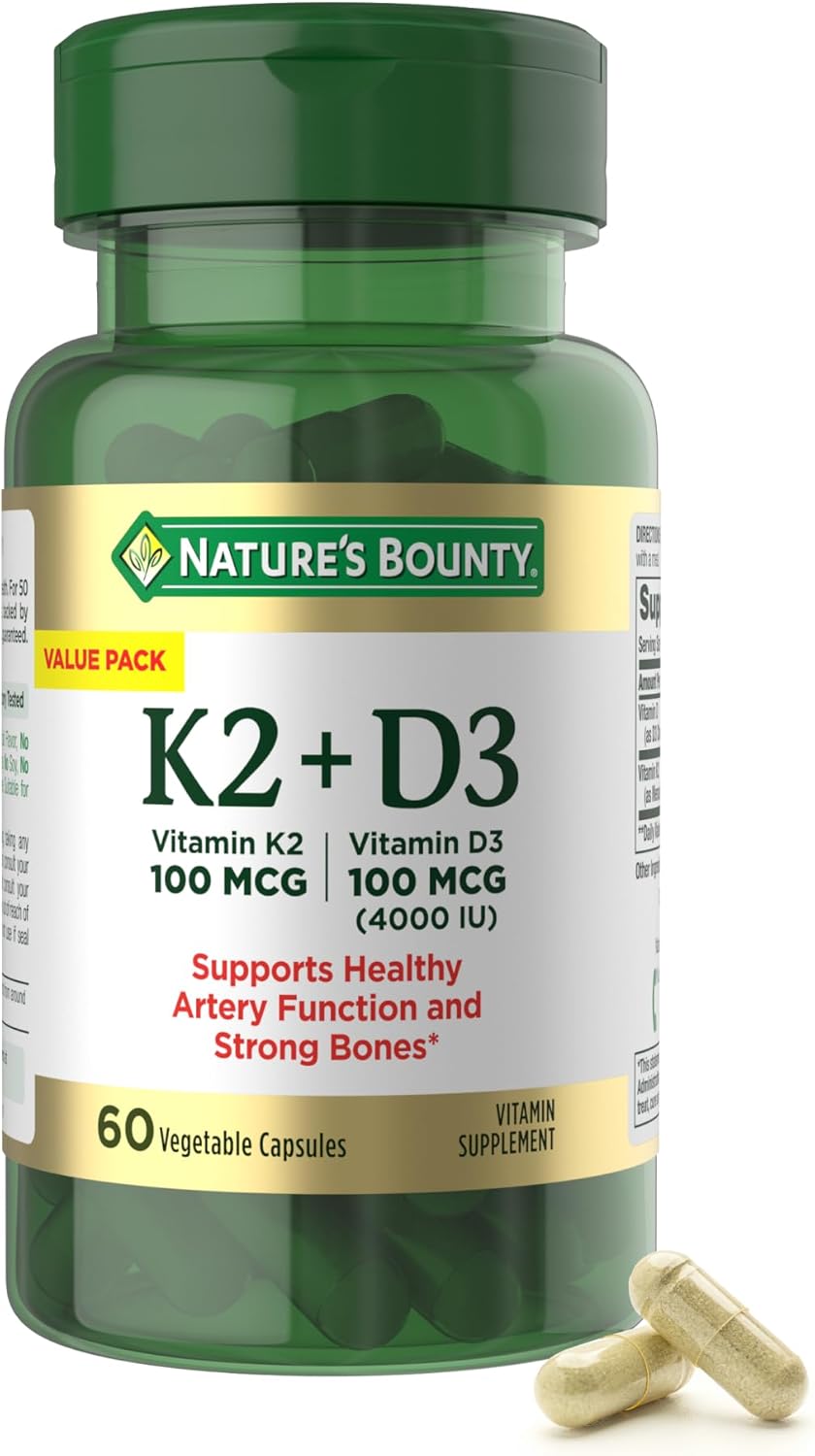 Natures Bounty - Vitamina K2(100mcg) + D3(100mcg - 4000IU) , 60 capsulas