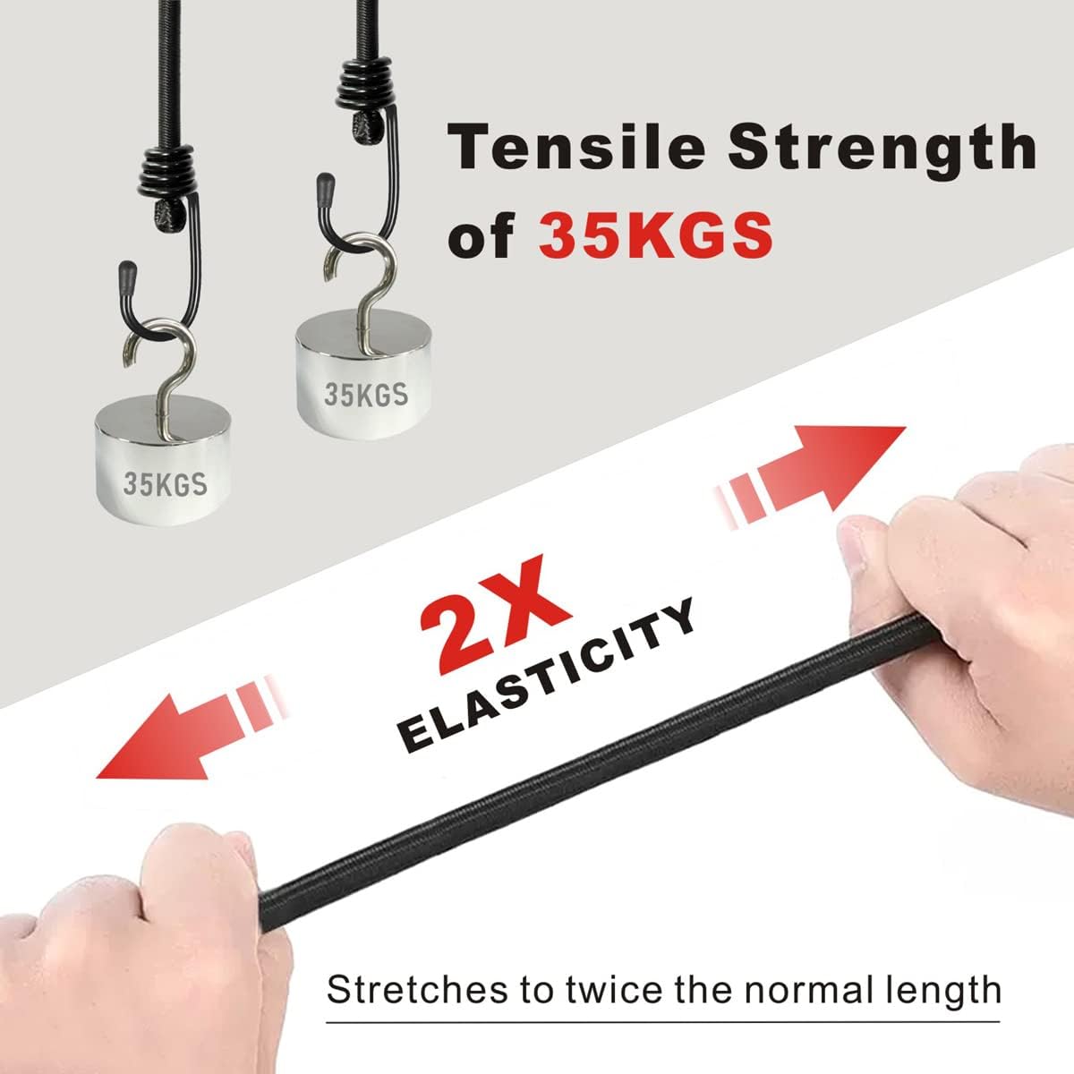 BEXSLE Cuerdas elásticas con ganchos, resistentes para exteriores, de grado industrial para asegurar lonas, equipaje y otros.