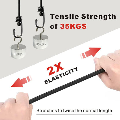 BEXSLE Cuerdas elásticas con ganchos, resistentes para exteriores, de grado industrial para asegurar lonas, equipaje y otros.
