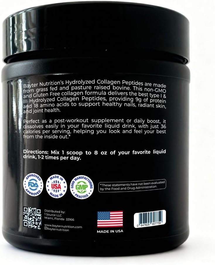 Bayter Nutrition Péptidos de colágeno hidrolizados tipo I y II, sin sabor, 300gr