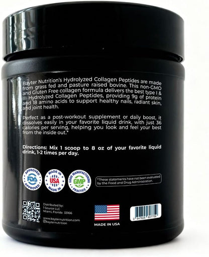Bayter Nutrition Péptidos de colágeno hidrolizados tipo I y II, sin sabor, 300gr