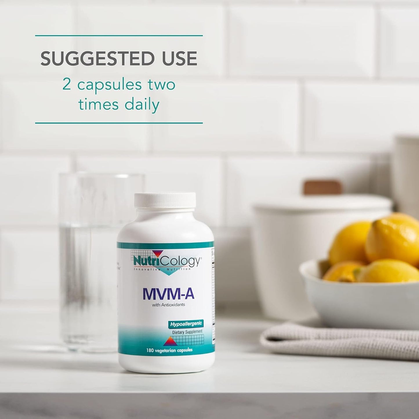 Nutricology MVM-A Suplemento - Multivitamínico para hombres y mujeres, con hierro, vitaminas diarias, para adultos, alta potencia, biodisponible, cápsulas vegetarianas - 180 unidades