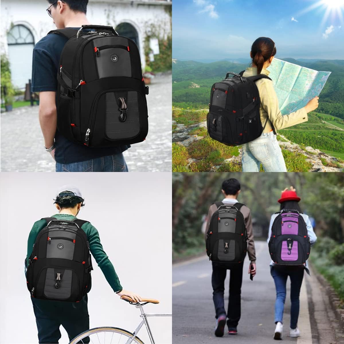 SHRRADOO Mochila de viaje extra grande + puerto USB , para laptop de 17 pulgadas