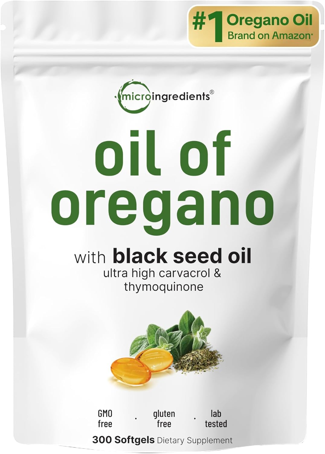 MicroIngredients - Aceite de Oregano 6000mg con black seed oil , 300 capsulas